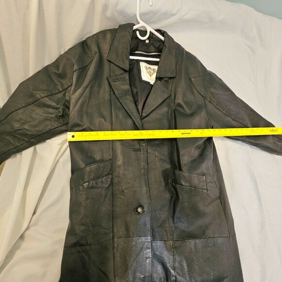 VTG MED Classic Laura Winston Black Leather Women's Button Up Long Trench Coat - Picture 14 of 16